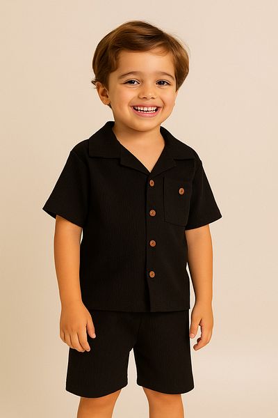 DUBAİ ÇOCUK Boy's Short Sleeve Button Shorts Suit