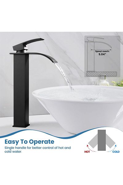 GENERAL Black Waterfall Kitchen Faucet (Wide Outlet Matte Finish)