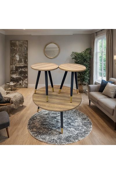 Ch 3-piece wooden tea table set