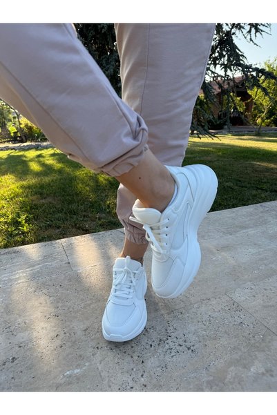 BURCU COLLECTİON Mila Breathable Lace-Up Sneaker White Sports Shoes