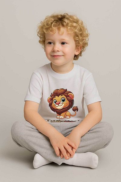peki baby&kids Peki Erkek Çocuk Lakos Lion Yellow Red Champion Fanatic Printed Pajama Set 19559