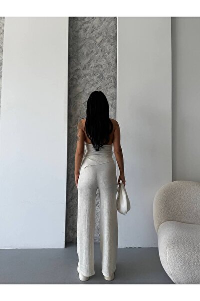 ILLE Asymmetrical Blouse with Strap Wide Leg Pants Set