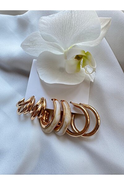 RİSE Gold 3-Ring Earrings Set