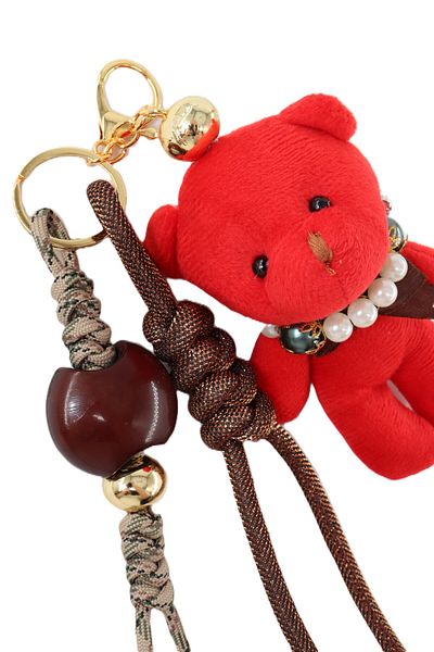 KEEBA Multi Keychain Bag Ornament Charm. Car Mirror Ornament Keychain Plush Teddy Bear Bag Charm with Pearl Necklace