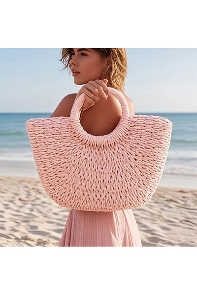 Büyük Hanım Large Straw Pink Beach Bag