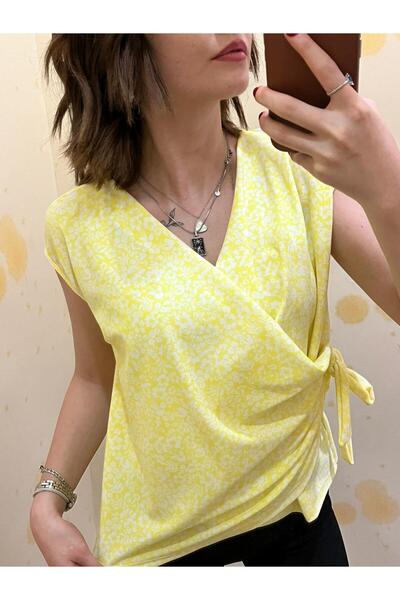 Sublime Butik Tricou crop cu curea, galben-alb