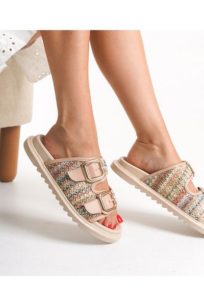 Everest Multicolored Straw Double Buckle Women's Comfortable Slippers