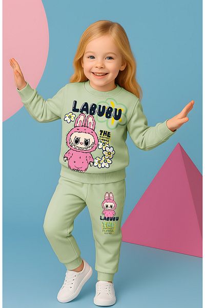 LİLLYPİCCA Lalubu Character Printed Lycra 2-Thread Cotton Combed Fabric 2-Piece Girl's Set