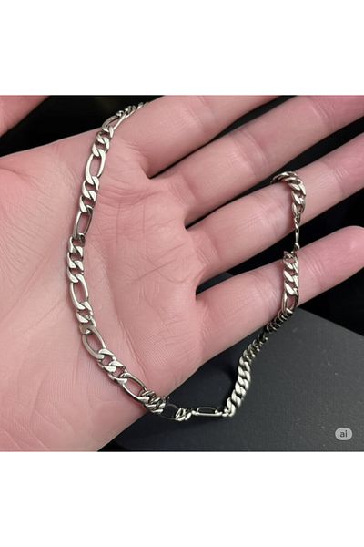 Esra Butik Hane Unisex Silver Color Figaro Chain Bracelet – Stainless Steel Stylish Design
