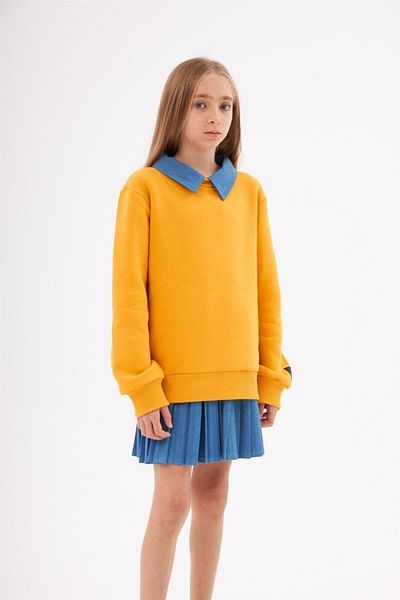 Marka Sensin Kids Girl's Jeans Collar Raised Sweatshirt Pleated Denim Skirt Set of 2