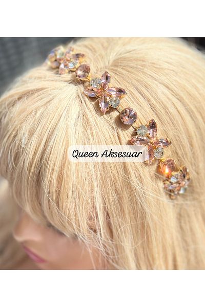 QUEEN AKSESUAR Luxury Design Gold Metal Crystal Stone Butterfly Flower Motif Crown Special Occasion Crown Baby Mouth Powder Pink