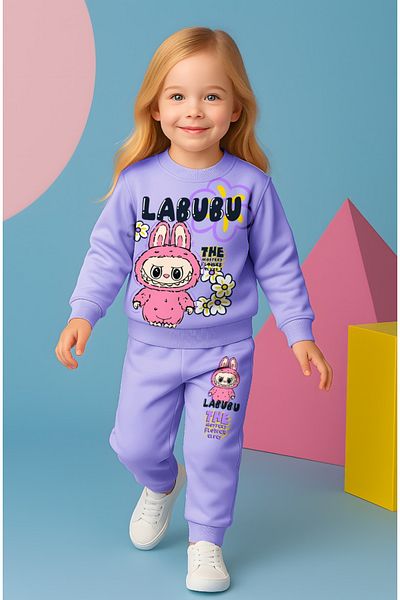 LİLLYPİCCA Lalubu Character Printed Lycra 2-Thread Cotton Combed Fabric 2-Piece Girl's Set