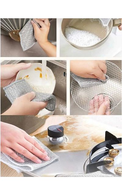 BRE HOME 3 Pcs Inox Double-Decker Dishwashing Scouring Wire Bathroom Kitchen Cleaning Removing Dirt Rust Stains
