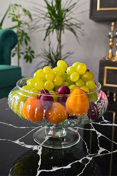Gülümseten Avm Glass Footed Fruit Presentation Bowl |   Stylish Counter Top Decor and Service |   20 cm Glass Cookie Jar with Stand