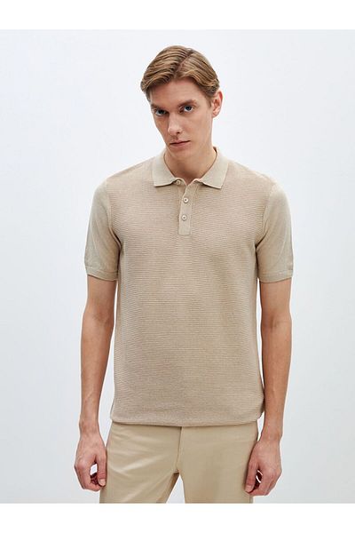 LC Waikiki Beige Polo Neck Short Sleeve Men's Knitwear Sweater