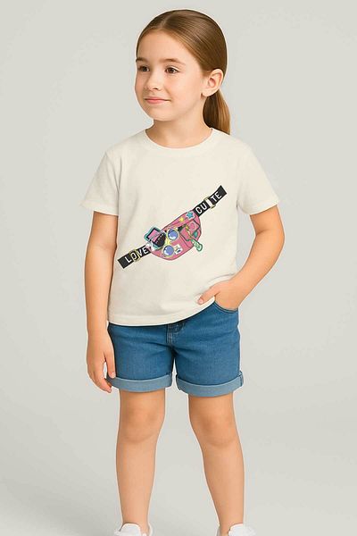peki baby&kids Well Yaz Girl's Single Jersey Cute Waist Bag Bag Printed T-Shirt 19481