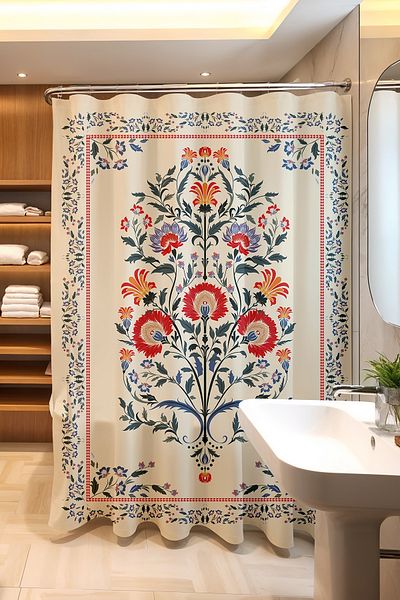 EVPANYA Κουρτίνα μπάνιου, Κουρτίνα μπάνιου Ethnic Floral Pattern, Κουρτίνα μπανιέρας 175x200cm