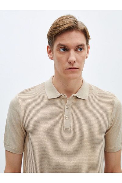 LC Waikiki Beige Polo Neck Short Sleeve Men's Knitwear Sweater