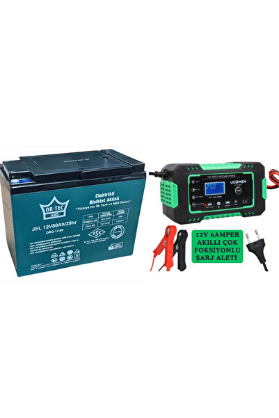TNL 12V 80Ah Jel Akü ve 6A LCD Ekranlı Şarj Aleti