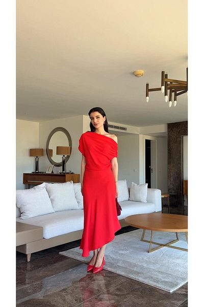 HAZELANNA Off Shoulder Red Dress