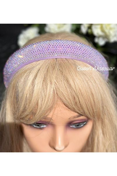QUEEN AKSESUAR Luxury Design Fashion Wide Sponge Bombshell Crystal Stone Plated Glitter Tiara Special Occasion Crown Lilac Purple