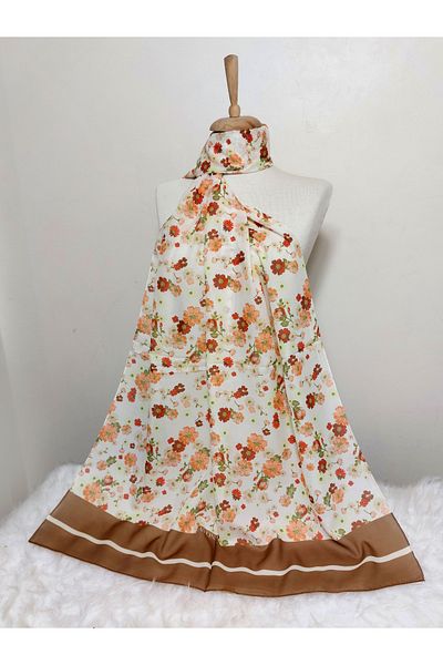 REMOMODA Patterned Chiffon Shawl Floral Model