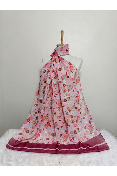REMOMODA Patterned Chiffon Shawl Floral Model