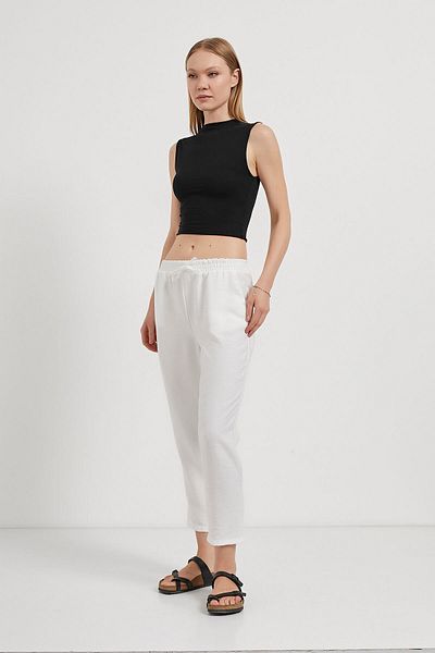 Arma Life Women's Elastic Waist Comfortable Fit Ecru Carrot Pants