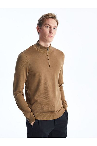 LC Waikiki Beige Stand Collar Long Sleeve Men's Knitwear Sweater