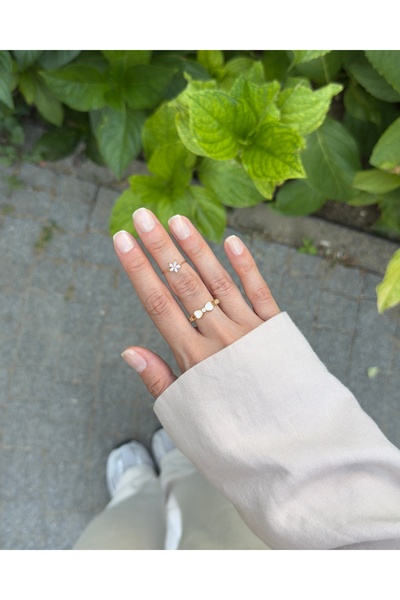 kems jewels Fiyonk Model Zirkon Taşlı Altın Kaplama Ayarlanabilir Çelik Yüzük