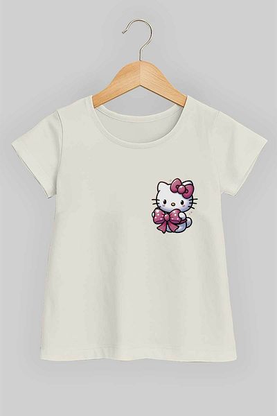 peki baby&kids Well Girl's Combed Cotton Kitty Printed T-Shirt 18999
