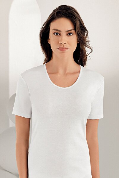 Şahinler Women's White Short Sleeve O Neck 100% Cotton Undershirt