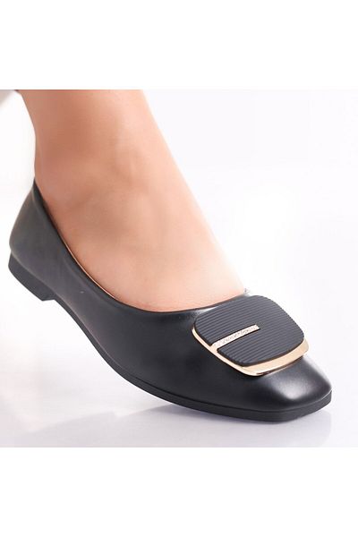 MODA STİL Women's Black Ballerinas Made of Eselin Ecological Leather, 38