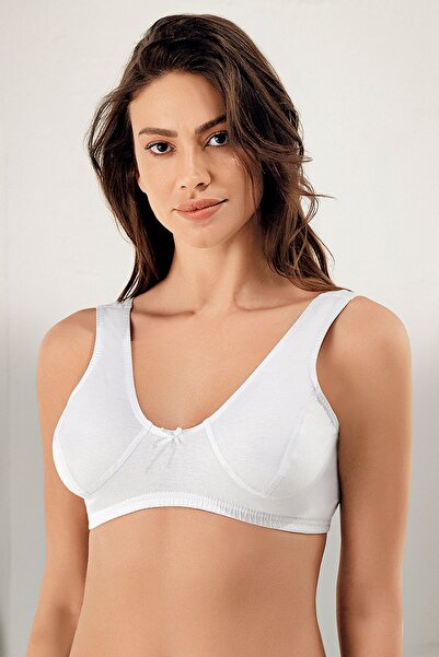 Şahinler Women's White Thick Strap V-Neck 100% Cotton Bra 6-Pack