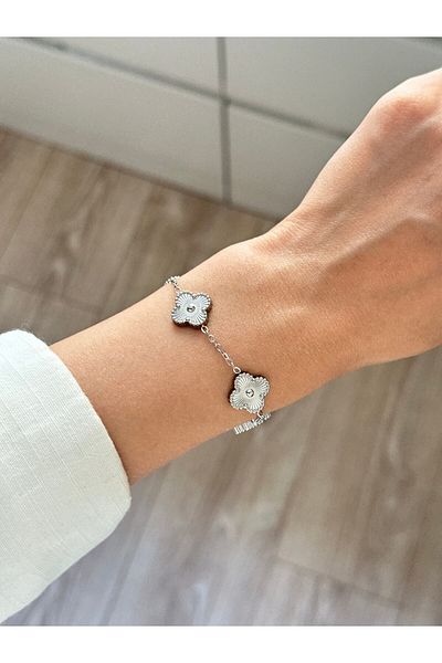 YOUES JEWELRY 316L Steel Clover Bracelet Women Men Unisex Bracelet Silver Double Sided Bracelet