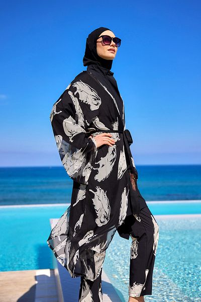 Marina Swimwear Black Silky Kimono – Light and Stylish Summer Pareo P2503-3