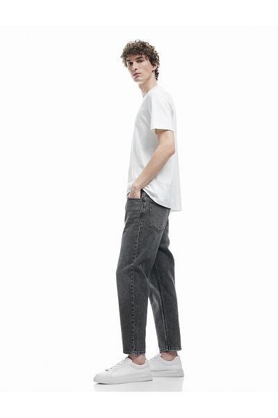Koton Pantaloni de jeans cu nasturi din bumbac - Blugi largi, cu croiala dreaptă