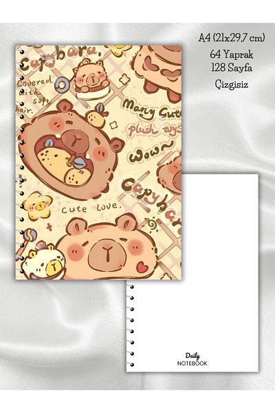 daily notebook Capybara Unlined School Notebook,64 Sheets Spiral A4 Large Size (21X29,7 cm) Size