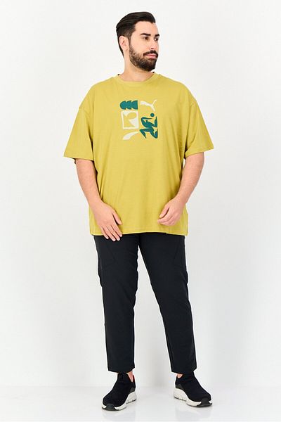 Puma Men Sportswear Fit Graphic Print Short Sleeve Outdoor T-Shirt, Mustard