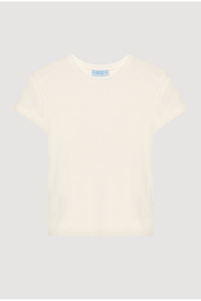 Quzu Crew Neck Basic T-Shirt Ecru