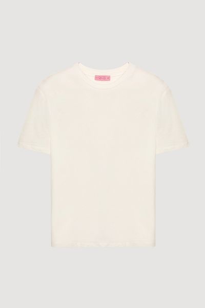 Quzu Crew Neck Oversize Basic T-Shirt Ecru