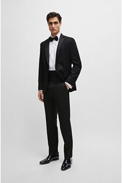 BOSS Erkek Dar Kesim Streç Pamuklu Kumaş Uzun Kollu Beyaz Gömlek 50480101-100