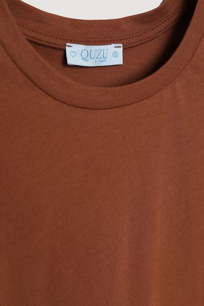 Quzu Crew Neck Oversize Basic T-Shirt Brown