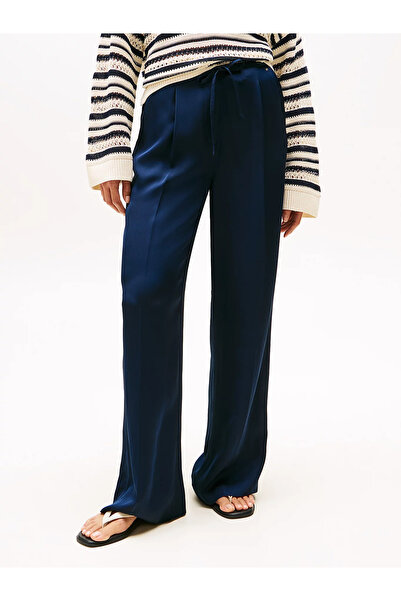 Tommy Hilfiger Kadın Oversize Kesim Geniş Paçalı Uzun Lacivert Pantolon WW0WW...