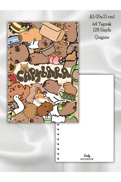 daily notebook Capybara Unlined School Notebook, 64 Sheets Spiral A5 Medium Size (15X21 cm) Size