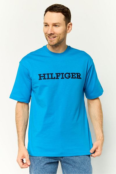Tommy Hilfiger Men Crew Neck Short Sleeve Brand Logo T Shirt, Blue