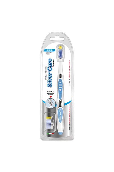 SILVER CARE One Toothbrush Medium Bristles with 1 Replaceable Silver Head