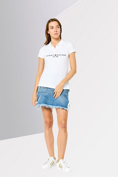 Tommy Hilfiger Women Spread Collar Short Sleeve Embroidered Logo Polo Shirt, White