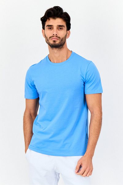 Vince Camuto Men Crew Neck Short Sleeve Plain T-Shirt, Light Blue