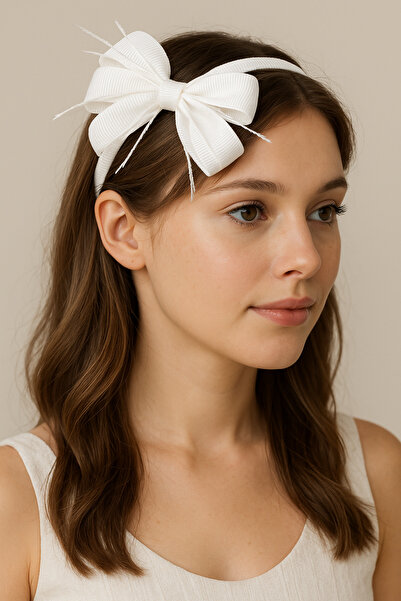 Massaltay Coroana de maternitate cu fundă cu pene albe – Accesoriu elegant și...